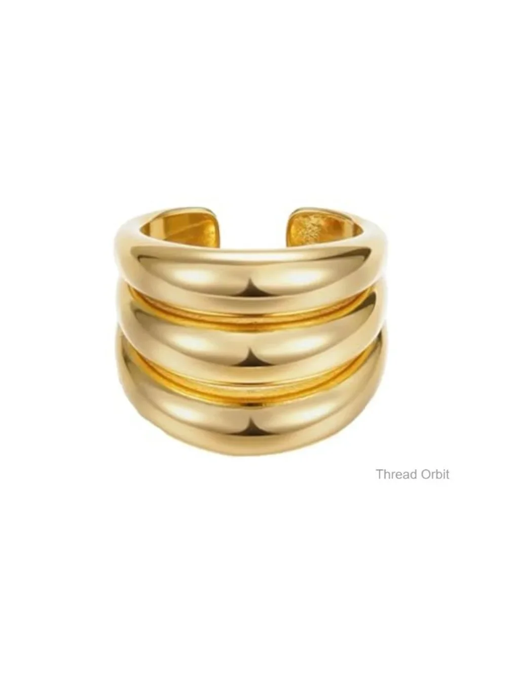 Chunky Statement Ring Gold Plated Triple Band Adjustable Dome Wide Multi Row